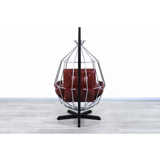 Mid-Century Modern Swedish Leather "Perrot Cage" Swing Chair by Ib Arberg For Sale - Image 10 of 11