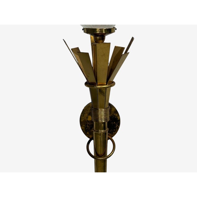 Mid 20th Century Neoclassical, Monumental Torchiere Wall Sconces, Brass, Glass - a Pair For Sale - Image 9 of 12