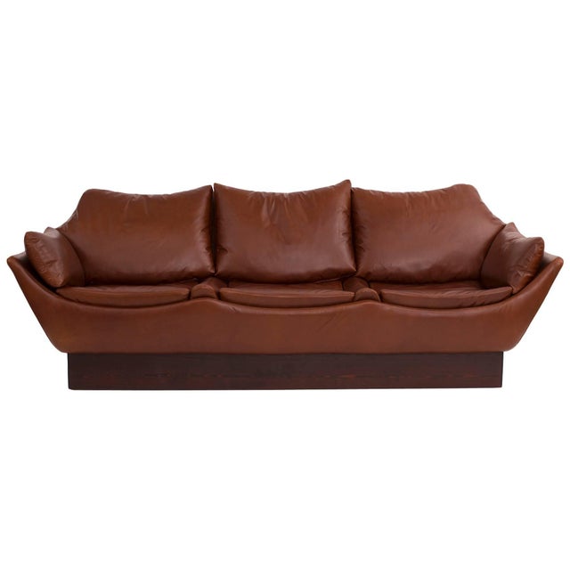 Leather Sculptural Danish Leather & Down Sofa For Sale - Image 7 of 7