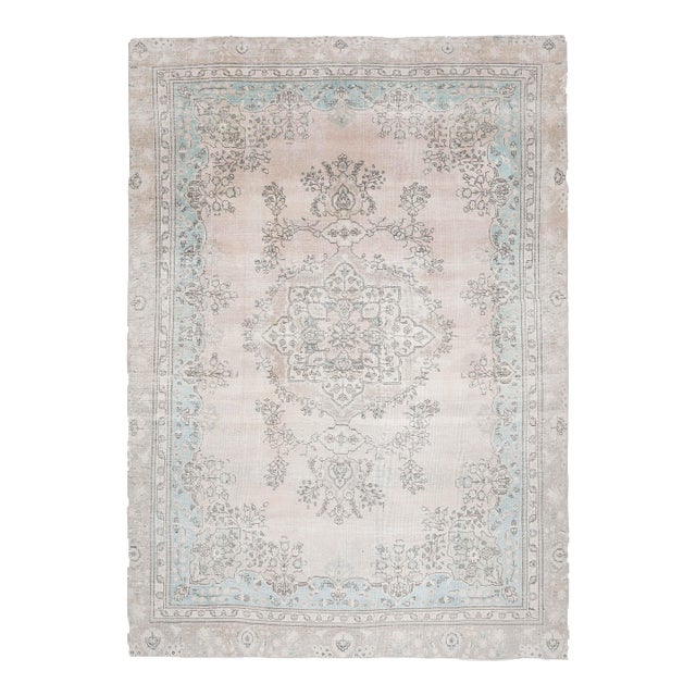 1970s Vintage Persian Handmade Wool Cotton Beıge Area Rug For Sale