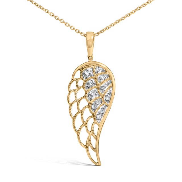 Contemporary Gold Vermeil Diamond Accent Angel Wing Pendant Necklace For Sale - Image 3 of 4