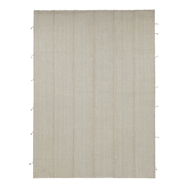Rug & Kilim’s Contemporary Kilim in Textural Beige-Brown and Cream White Stripes For Sale