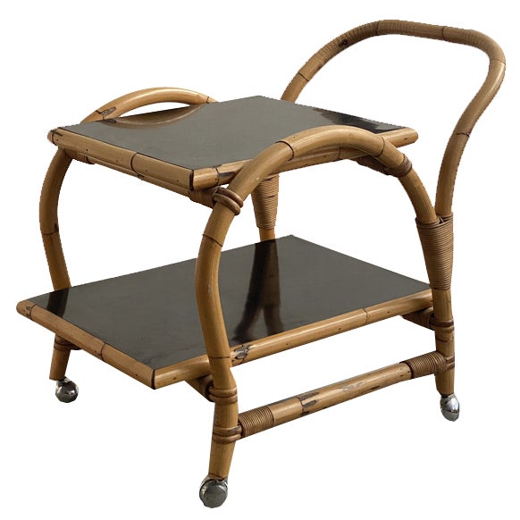 Vintage Bar Trolley in Bamboo For Sale
