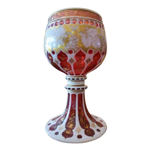 Antique Bohemian Glass Overlay Moser Ruby Centerpiece