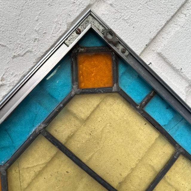 Antique Leaded Stained Glass Window With Amber Eye For Sale In Miami - Image 6 of 8