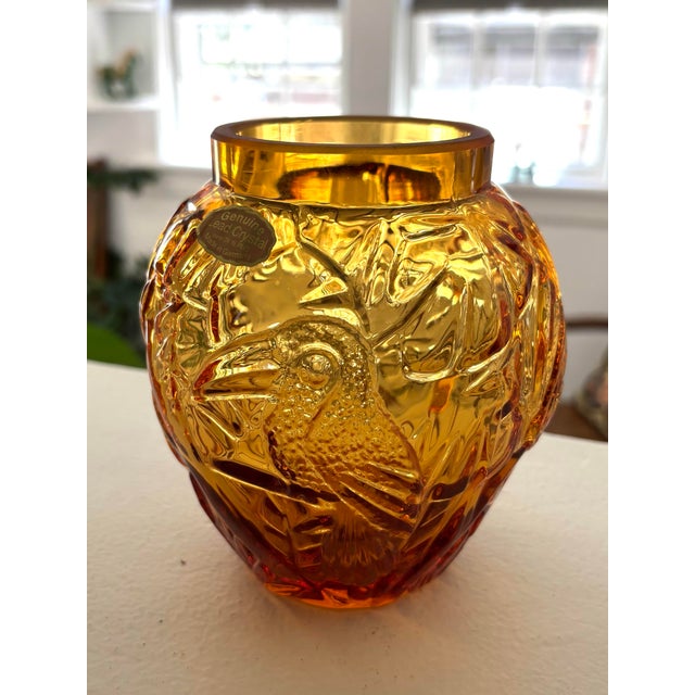 Glass Vintage 1980s Amber Lead Glass Vase For Sale - Image 7 of 10