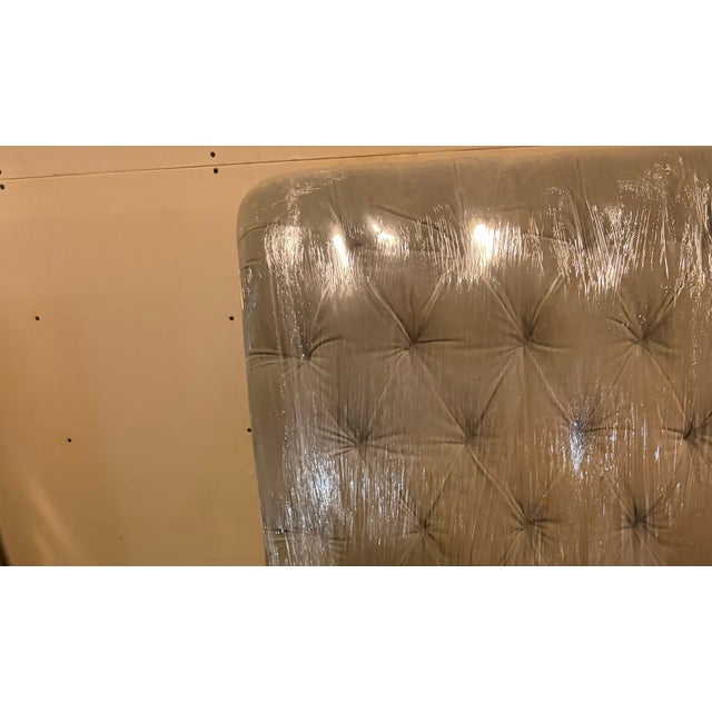 2010s Restoration Hardware Chesterfield Fabric Queen Sleigh Bed With Footboard For Sale - Image 5 of 5