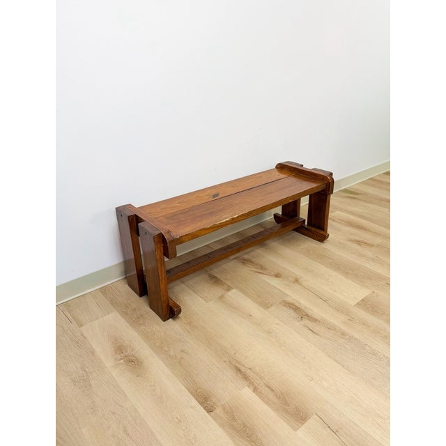 Farmhouse Handmade Rustic Coastal Pine Bench, Walnut Stained Wood, Farmhouse, Primitive For Sale - Image 3 of 10
