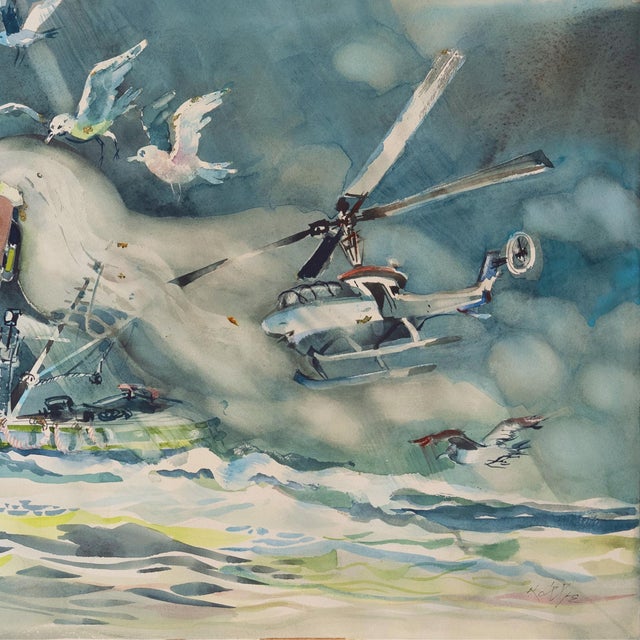 Paper 'Out at Sea', Children's Animal Adventure Fantasy Seascape, Cat and Seagulls For Sale - Image 7 of 10