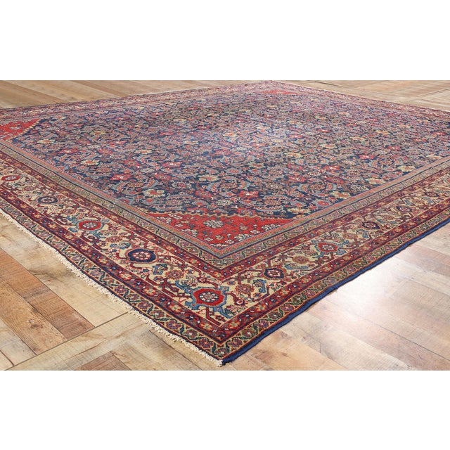 Textile Antique Navy Blue Persian Mahal Rug - 10'03 X 13'00 For Sale - Image 7 of 9