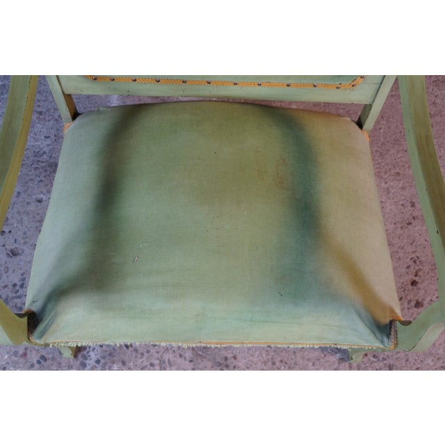 Green Antique Victorian French Country Louis XV Style Green Painted Settee Bench For Sale - Image 8 of 18