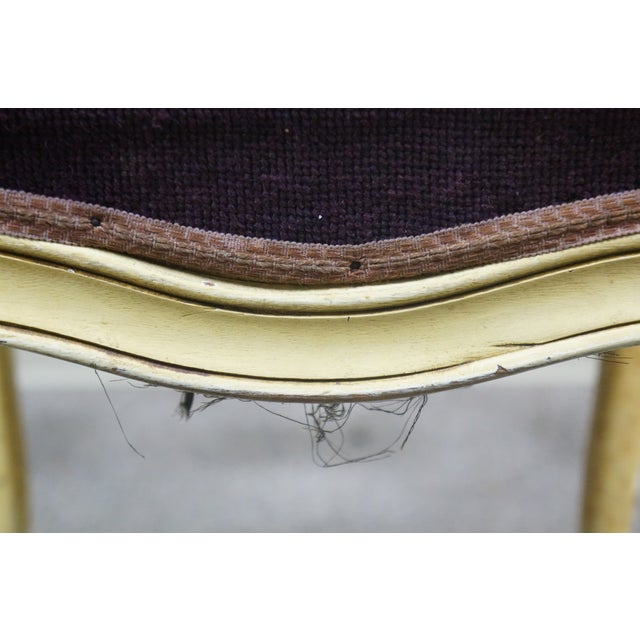 Purple Antique French Provincial Embroidered Needlepoint Vanity Bench Foot Stool 18" For Sale - Image 8 of 18
