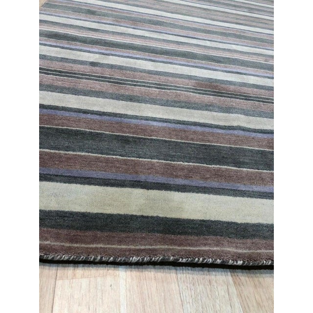 Contemporary 5x8 Multicolor Hand-Knotted Wool Harmonic Earth Tones Striped Modern Carpet Rug For Sale - Image 3 of 4