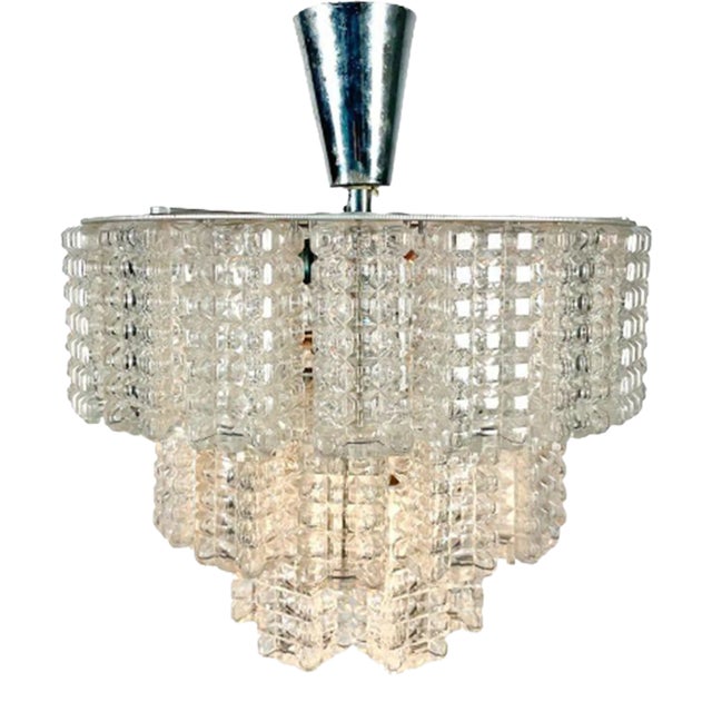 Small Austrian Mid-Century Modern Chandelier / Pendant by Kalmar, Three-Tier For Sale
