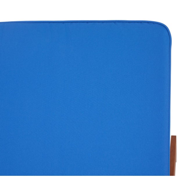 Wood Newport Chaise Lounge Chair with Side Table, Natural/Royal Blue Cushion For Sale - Image 7 of 13