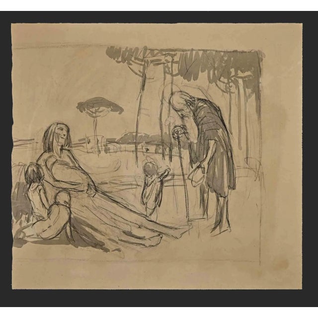 Charity is an original Ink and Watercolour realized by an unknown artist in early-20th century. Good condition on a brown...