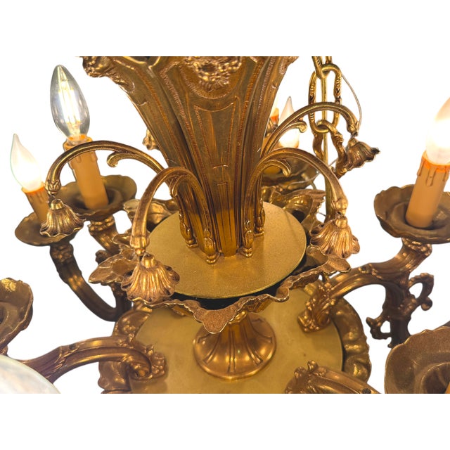 Antique Italian Baroque Style Ornate Figural Ormolu Brass Chandelier 12 Light For Sale - Image 10 of 13