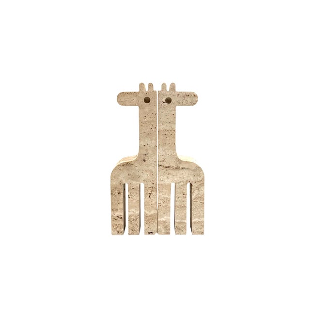 Stone Modern Set of 2 Travertine Giraffe Shaped Bookends, Fratelli Mannelli, Italy 1970s For Sale - Image 7 of 17