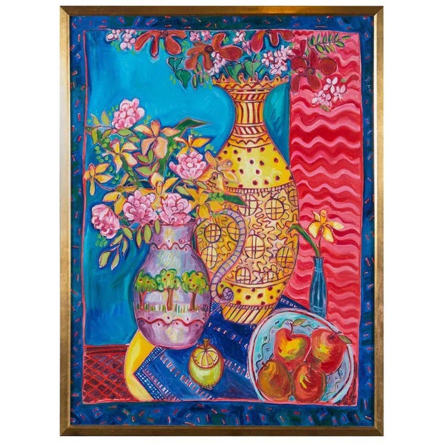 1990s Still Life Acrylic Painting by Jane Kewin, Framed For Sale - Image 11 of 11