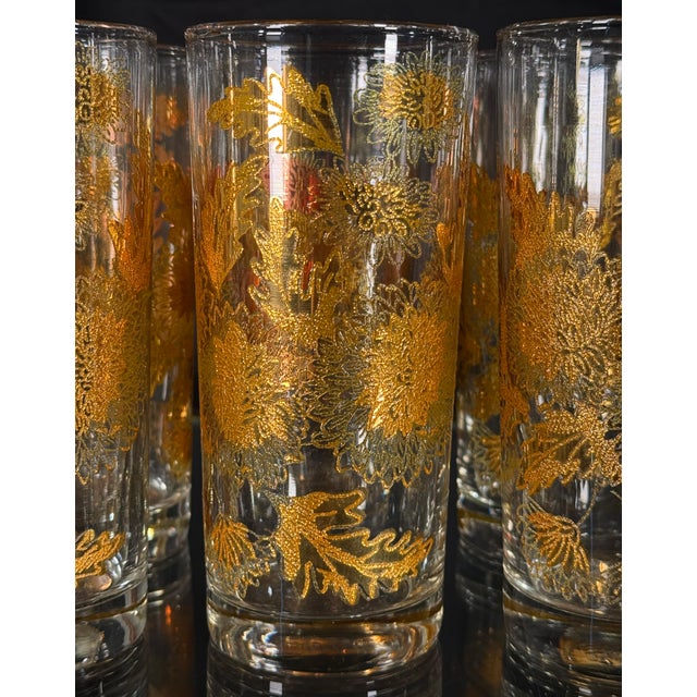 Vintage Hollywood Regency 22k Gold Chrysanthemum Highball Glasses - Set of 6 For Sale - Image 4 of 7
