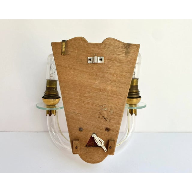 Art Deco Mirrored Brass Wall Sconces with Textile Shades, Italy, 1920s, Set of 2 For Sale - Image 9 of 10