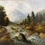 This Framed Signed A. Fichtner Roaring River Landscape presents a dramatic alpine scene, where a rushing river carves its...