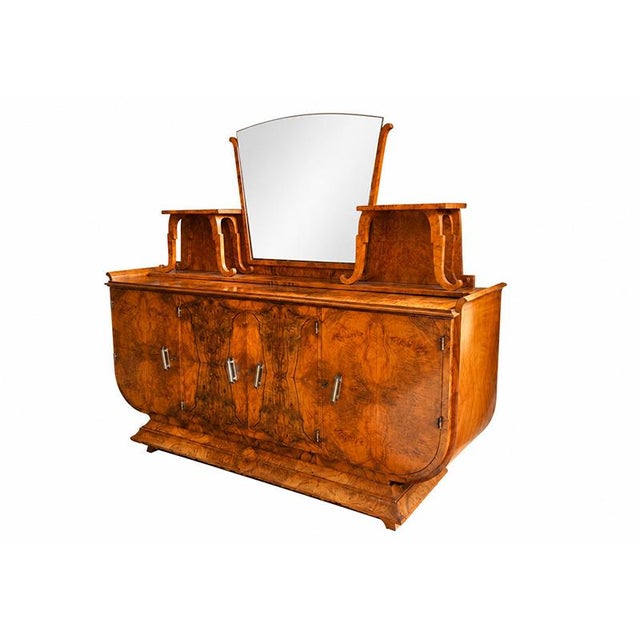 Art Deco Walnut Burl Sideboard with Mirror, 1980s For Sale - Image 4 of 8
