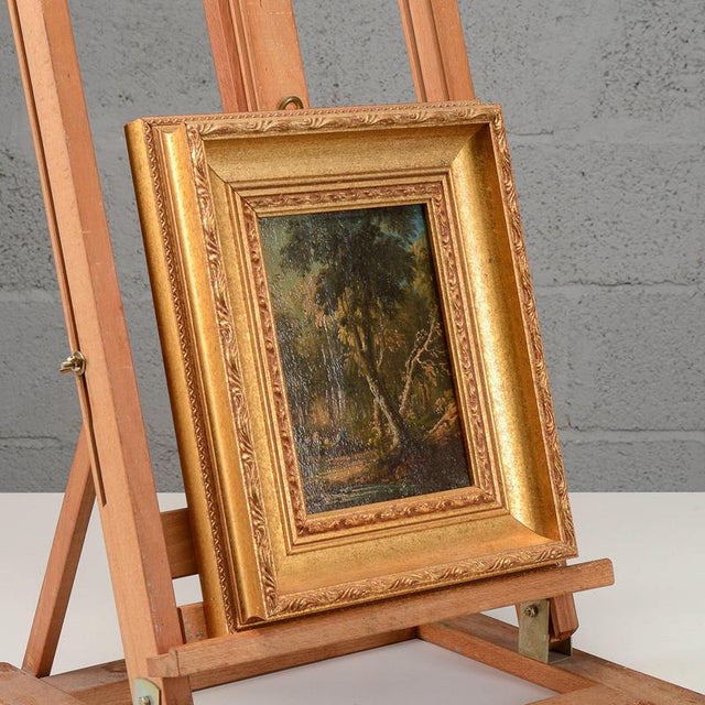 Wood Miniature Landscape Oil Painting on Wood, 19th Century For Sale - Image 7 of 10