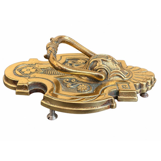 Victorian Ornate Vintage Brass Door Knocker With Floral & Greek Key Detailing For Sale - Image 3 of 4