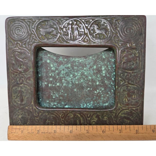 Metal Antique Tiffany Studios New York Bronze Zodiac Signs Picture Frame 8.5" X 7.25" For Sale - Image 7 of 15