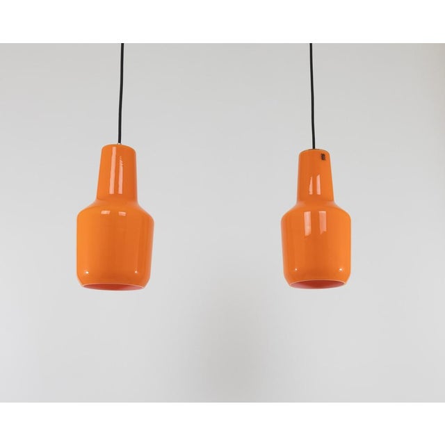 Metal Pendants in Orange Murano Glass by Massimo Vignelli for Venini, 1970s, Set of 2 For Sale - Image 7 of 10