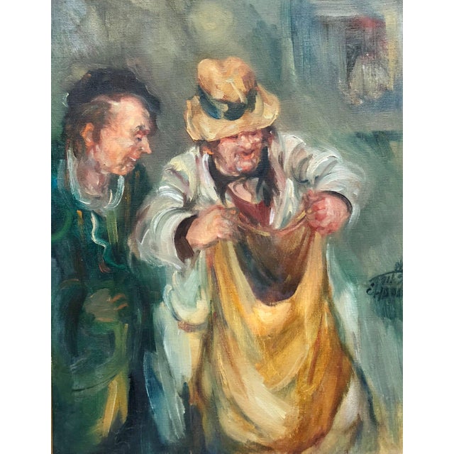 Moshe Chauski, Israeli Oil Painting Modernist Impressionist Painting Farmer with Sack, 1973 For Sale