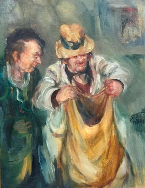 Moshe Chauski, Israeli Oil Painting Modernist Impressionist Painting Farmer with Sack, 1973