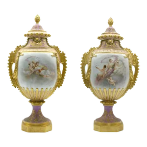 Large 19th Century Gilt Painted Porcelain Urns - a Pair