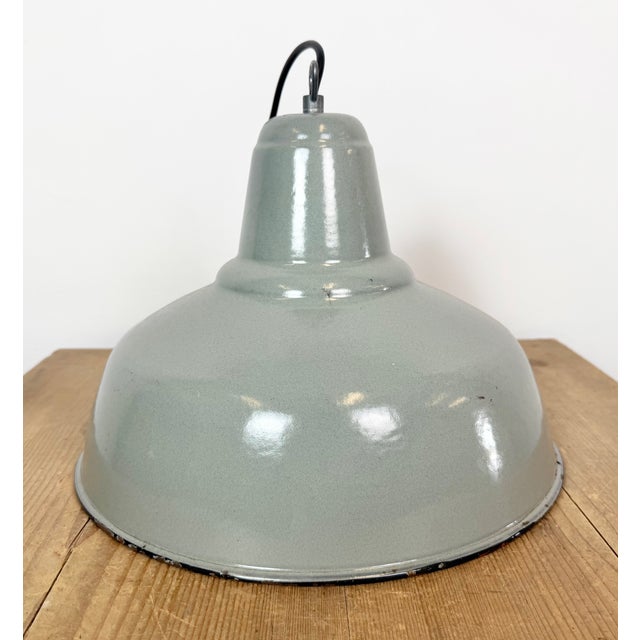 Industrial Grey Enamel Factory Pendant Lamp, 1960s For Sale - Image 12 of 18