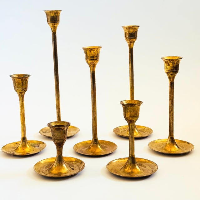Mid 20th Century Graduated Brass Candlestick Holders - Set of 7 For Sale - Image 5 of 12