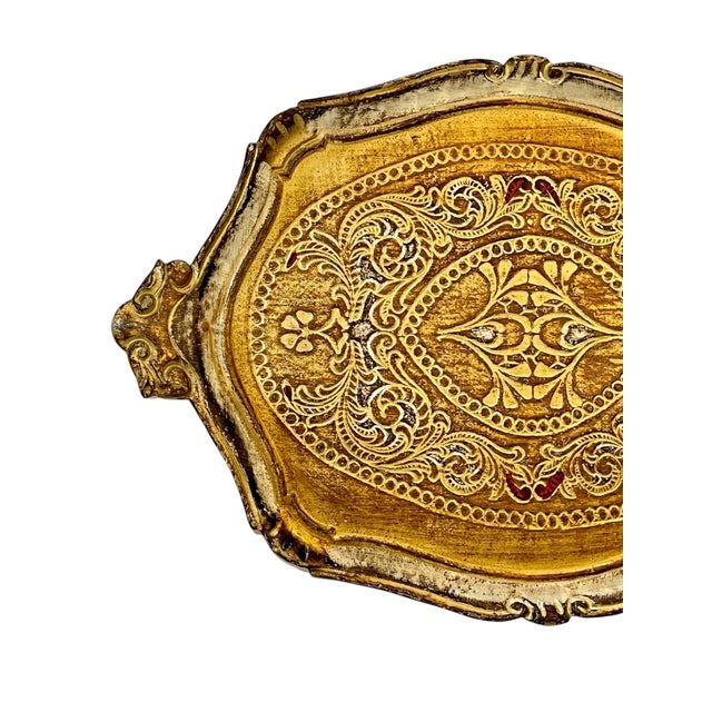 Hollywood Regency Vintage Italian Florentine Gilt Wood Tray For Sale - Image 3 of 10