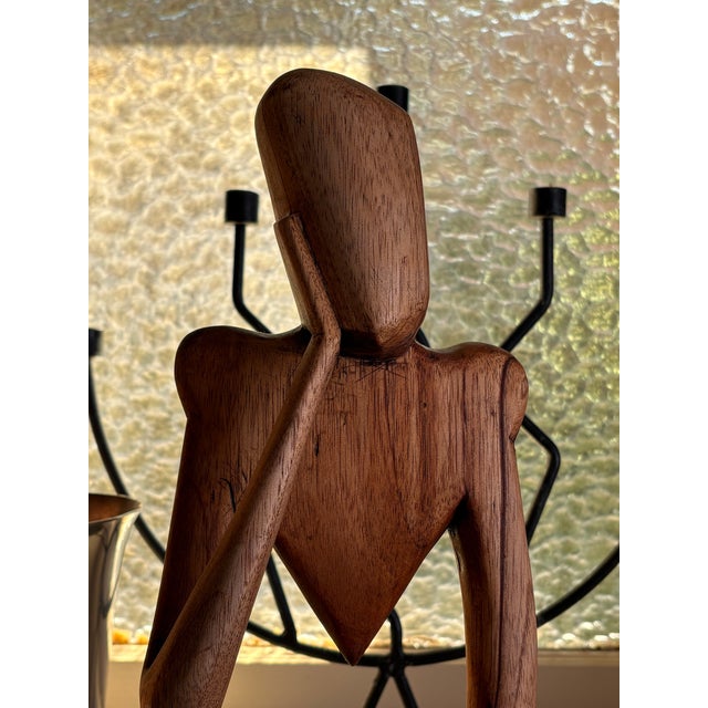 Late 20th Century Vintage Ghanaian Hand-Carved Wood Abstract Seated Figure Sculpture For Sale - Image 5 of 10