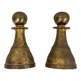 Vintage Brass Pawn Bookend MCM Chess Decor Two Heavy Sculptures For Sale