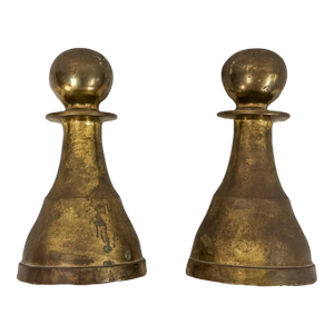 Vintage Brass Pawn Bookend MCM Chess Decor Two Heavy Sculptures