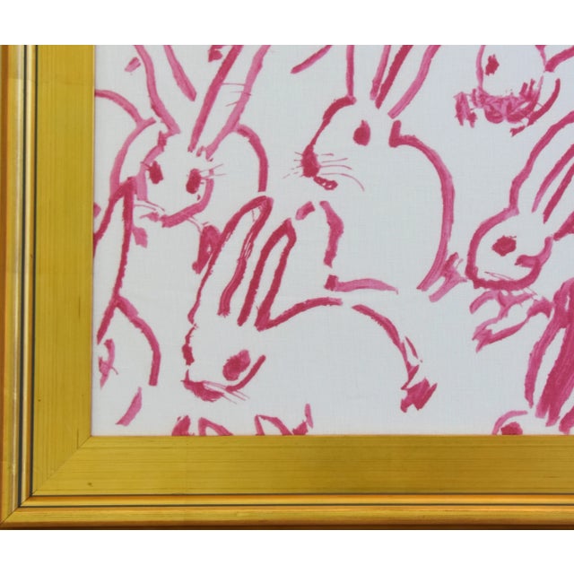 2020s 21st Century Framed Hunt Slonem Pink & White Bunny Hutch Fabric Textile With Gold Frame For Sale - Image 5 of 8
