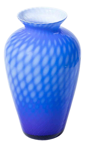 Murano Blue Art Glass Vase with Optic Pattern and Ruffled Rim, 1970s