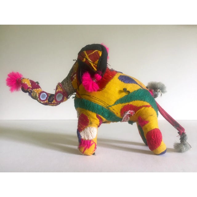 Yellow Vintage Mid Century Indian Rajasthan Multicolor Patchwork Fabric Elephant Figurine For Sale - Image 8 of 11