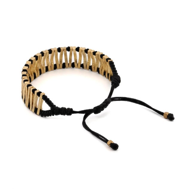 Black & Gold Woven Unisex Adjustable Bracelet For Sale In Miami - Image 6 of 7