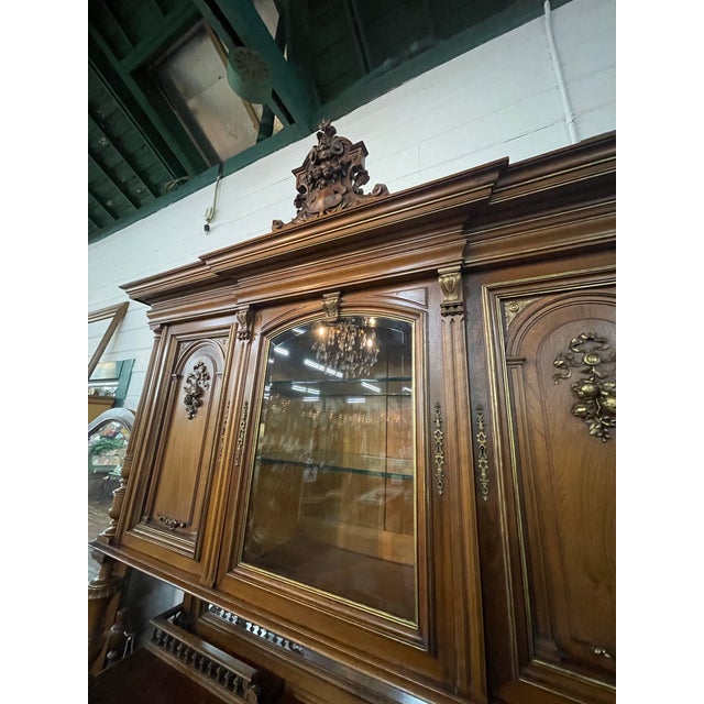Late 19th Century Antique French Renaissance Revival Walnut Sideboard Credenza W/ Hutch For Sale - Image 5 of 9