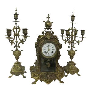 Late 20th Century Bronze Clock Set - 3 Pieces