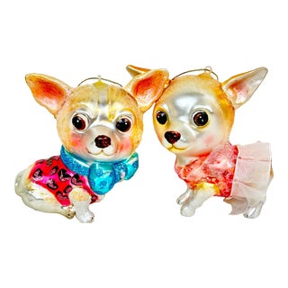 Vintage Boy and Girl Chihuahua Glass Ornaments-A Pair For Sale