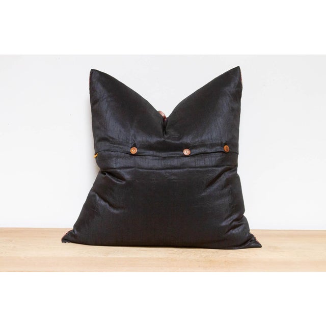 Olive Black Festive Silk Euro Pillow Cover For Sale In Los Angeles - Image 6 of 7