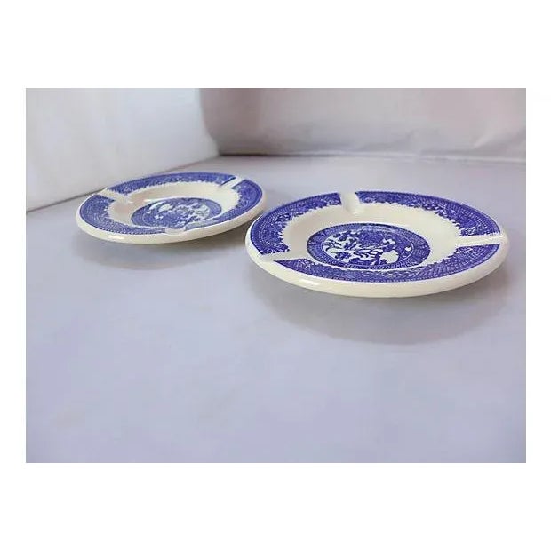 1950s Blue and White Asian Motif Ashtrays - S/2 For Sale - Image 5 of 6