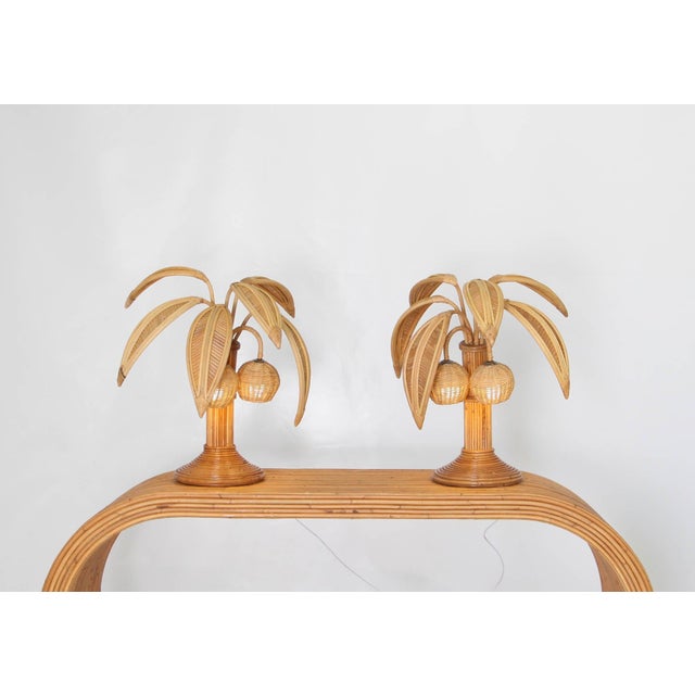 Coconut Palm Lamps in Rattan, Set of 2 For Sale - Image 17 of 18